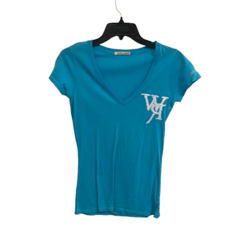 NWOT William Rast Womens Size Small Blue Embroidered Logo T-Shirt Tee Top NEW